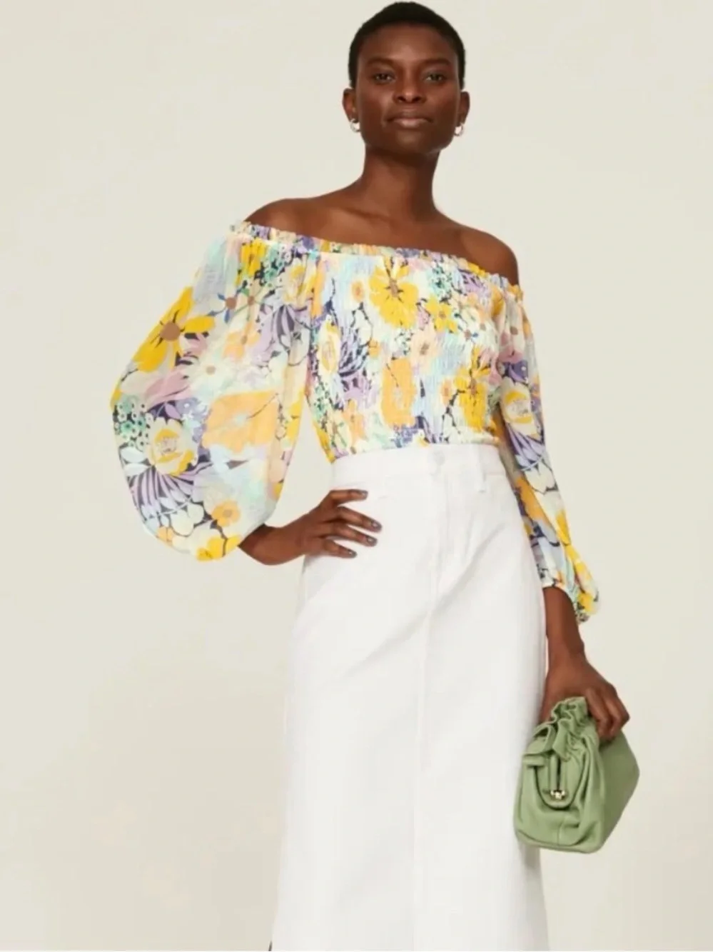 SHOSHANNA CECE TOP Floral Sheer Yellow Purple Size Medium